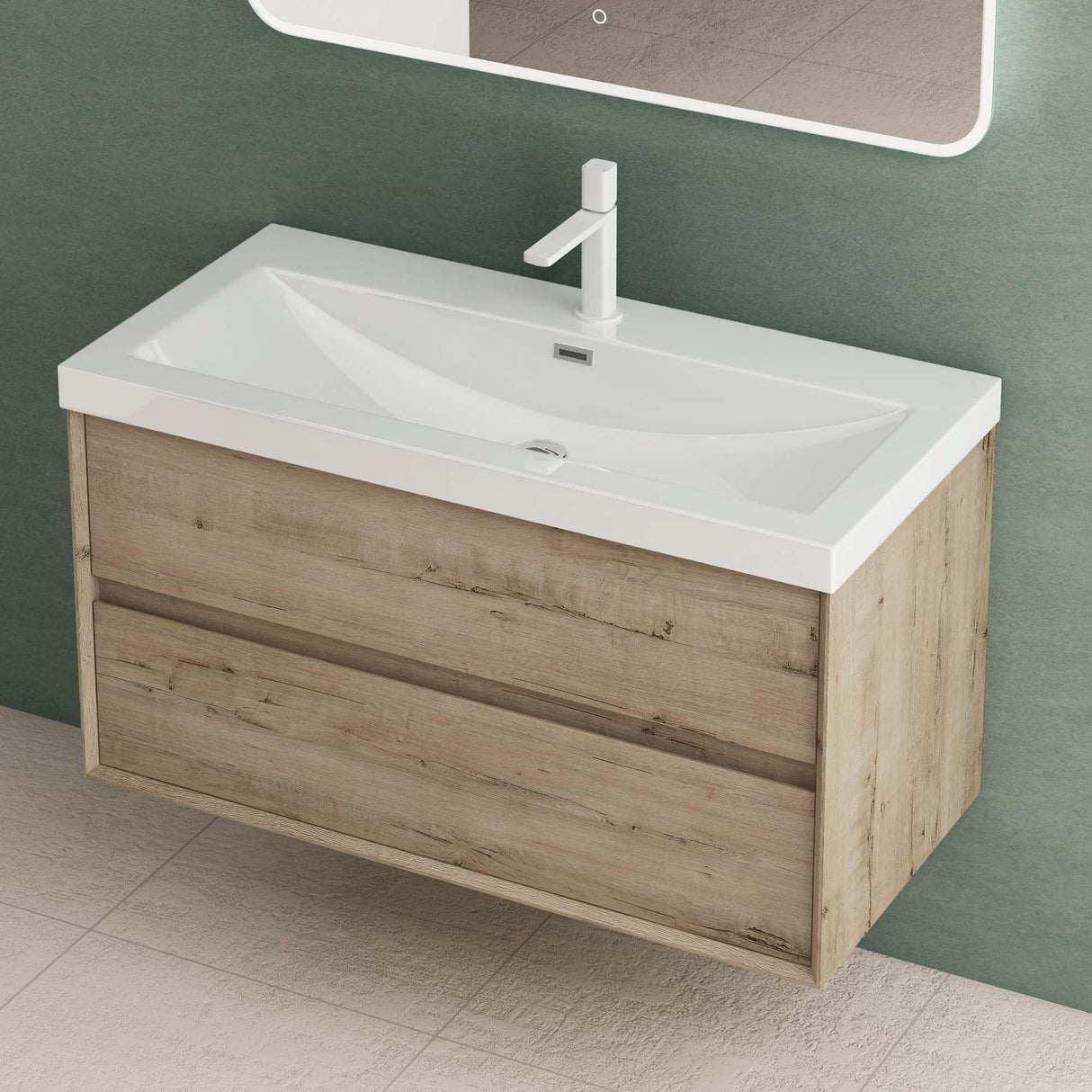 glasvilla Badmöbelset Badezimmermöbel Waschbeckenunterschrank 2 Schubladen mit Soft-Close inkl. Waschbecken in Weiß aus Mineralguss Rimo