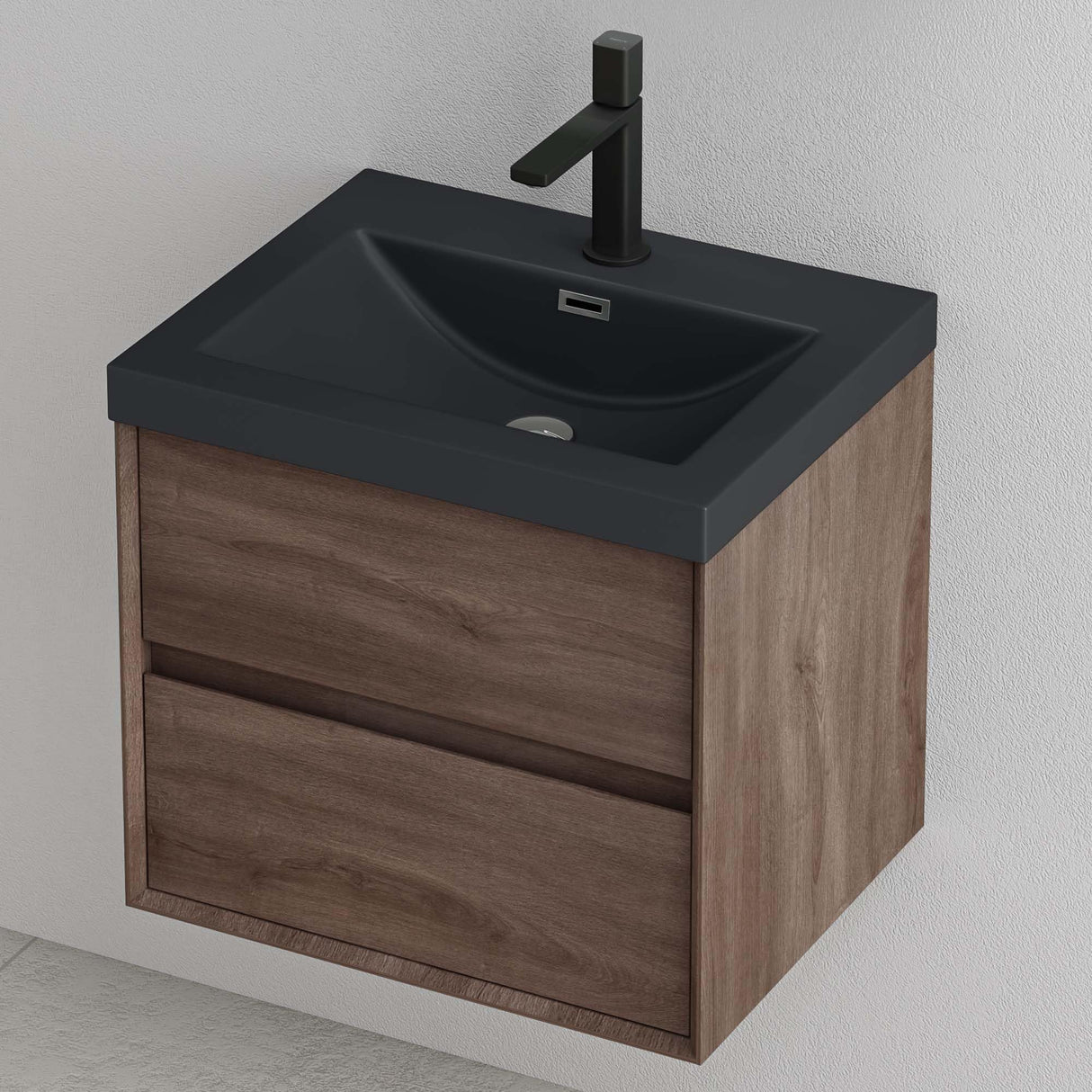 glasvilla Badmöbelset Badezimmermöbel Waschbeckenunterschrank 2 Schubladen mit Soft-Close inkl. Waschbecken in matt Anthrazit aus Mineralguss Rimo