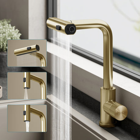 glasvilla Wasserhahn Küche Küchenarmatur mit Brause Ausziehbar, Küchenwasserhahn 360°Schwenkbar 3 Sprühfunktionen, Mischbatterie Spültischarmatur aus Edelstahl Turnix-02