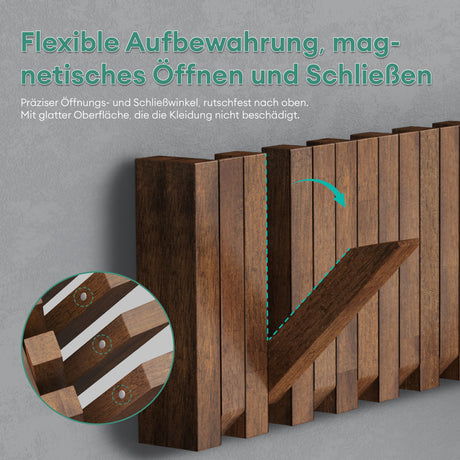 glasvilla Kleiderhaken Wandgarderobe Wandhaken aus Holz Garderobe mit 7 magnetischen Klapphaken Garderobenleiste Garderobenhaken Twigro-01