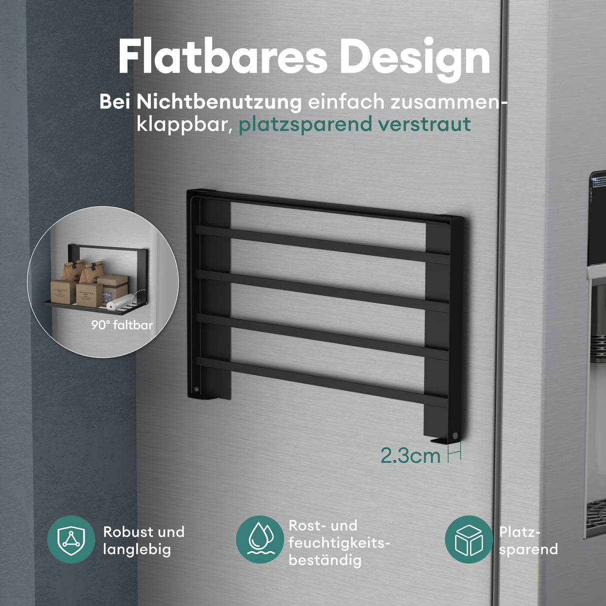 glasvolla Handtuchhalter Badetuchhalter Magnetische Regale für Waschmaschine Klappregal Wandregal ohne Bohren 41x25cm Multifunktionaler Regal für Kühlschrankseit, Bad, Küche Folda-01