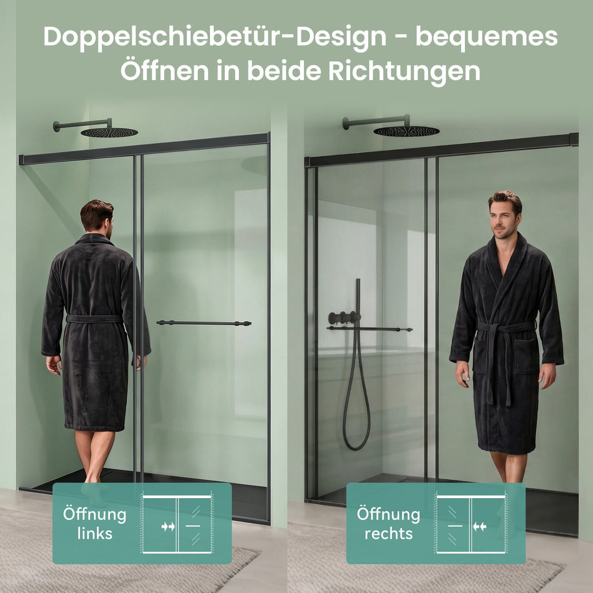 glasvilla Duschtür Nischentür dusche mit Doppelschiebetür Duschakbine Duschabtrennung, 8mm Sicherheitsglas mit Nanobeschichtung, Soft-Close-System Teramo67K