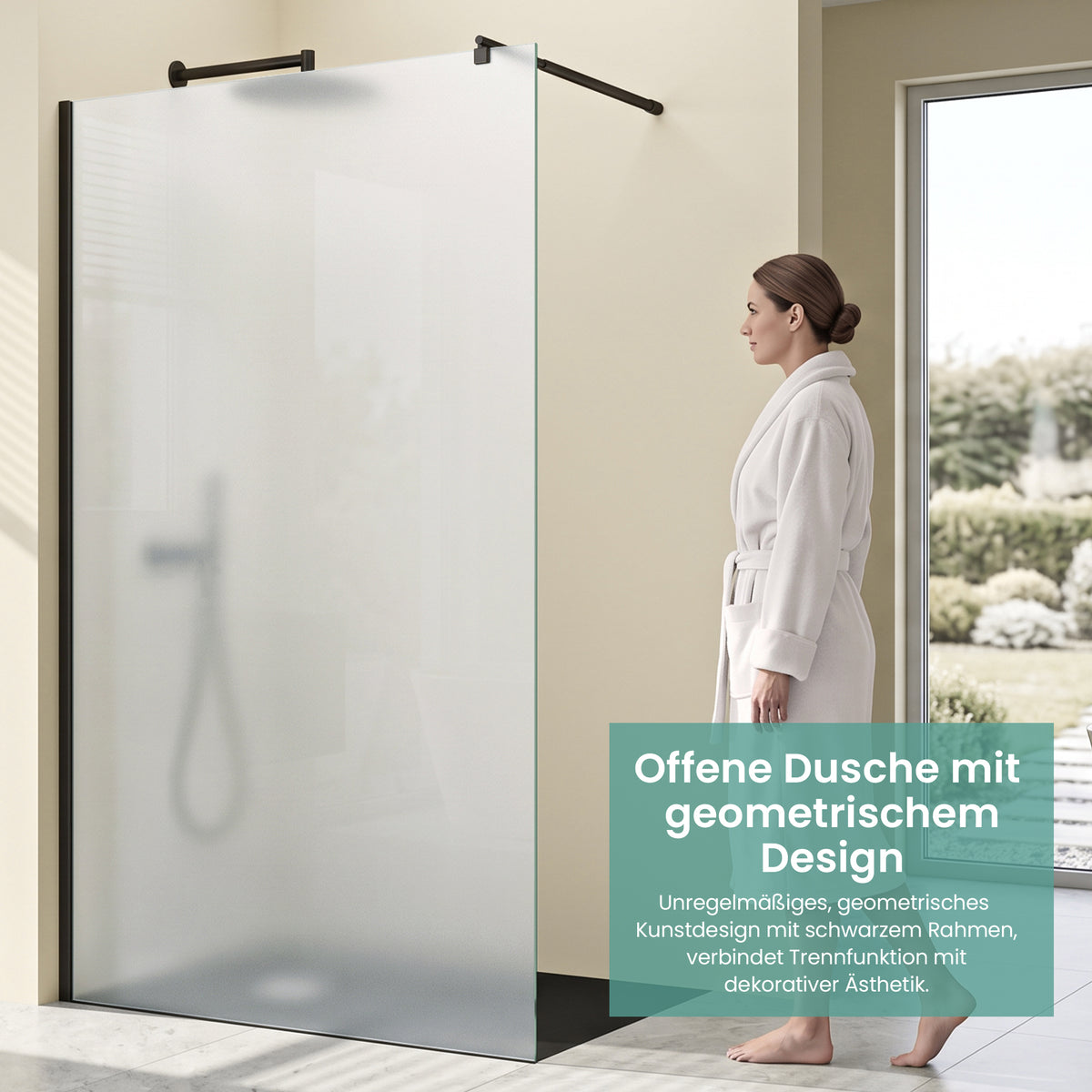 glasvilla Duschwand für Dusche Duschabtrennung Walk-In Dusche Duschtrennwand Schwarz 10mm ESG-Sicherheitsglas NANO Glas Vollsatiniert BRAM1/BRAM3 Bremen02VS