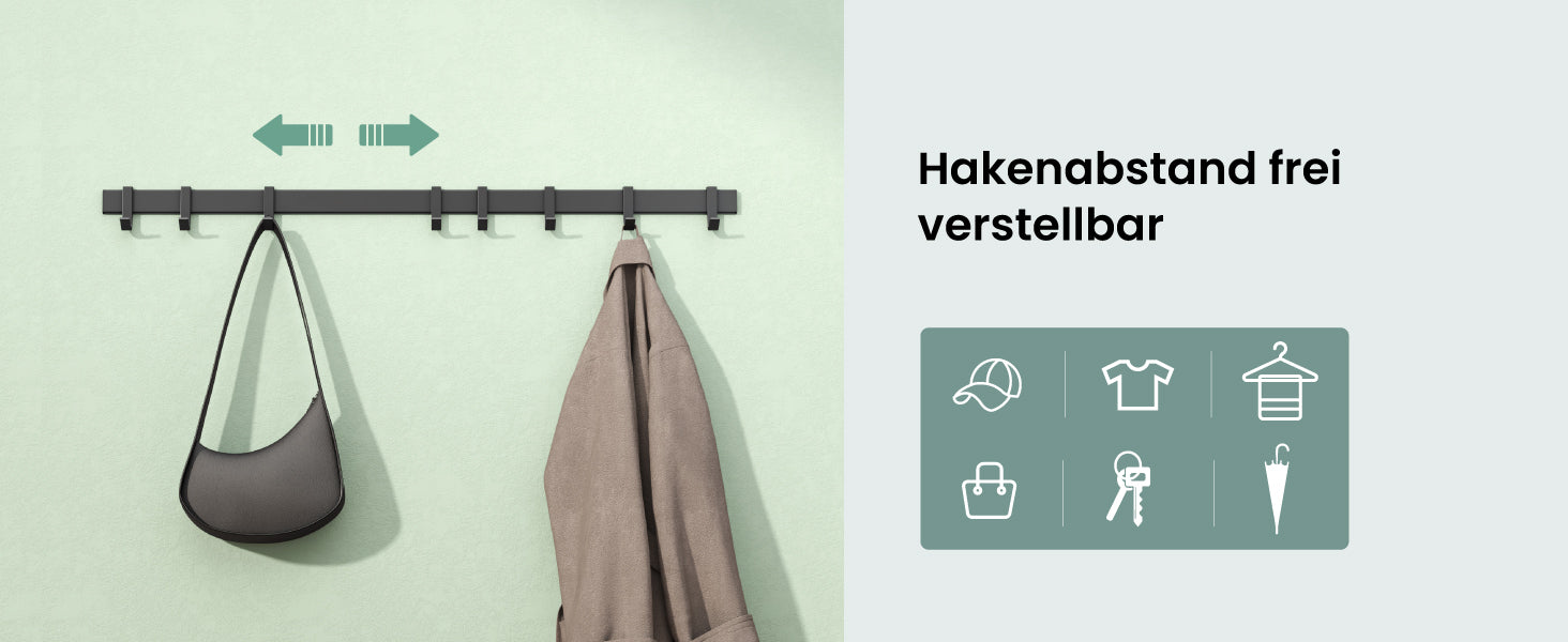 glasvilla Kleiderhaken zum Bohren oder Kleben, Garderobenleiste aus Aluminium, Garderobenhaken Wandhaken Stalo-12