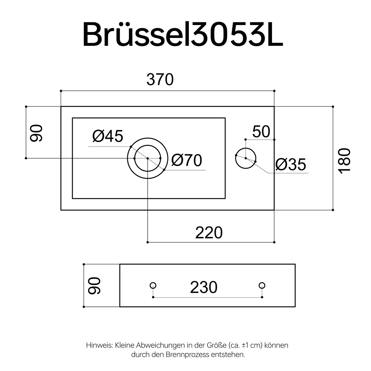 Lavabo Suspendido Glasvilla Brüssel3053 Cerámica Nano Compacta para Invitados (36 cm)