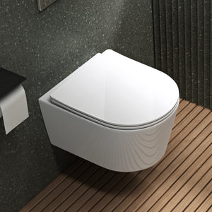 glasvilla Hänge WC Toilette Wand-WC Spülrandlos Weiß aus Keramik Wandmontage mit Absenkautomatik