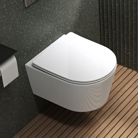 glasvilla Hänge WC Toilette Wand-WC Spülrandlos Weiß aus Keramik Wandmontage mit Absenkautomatik