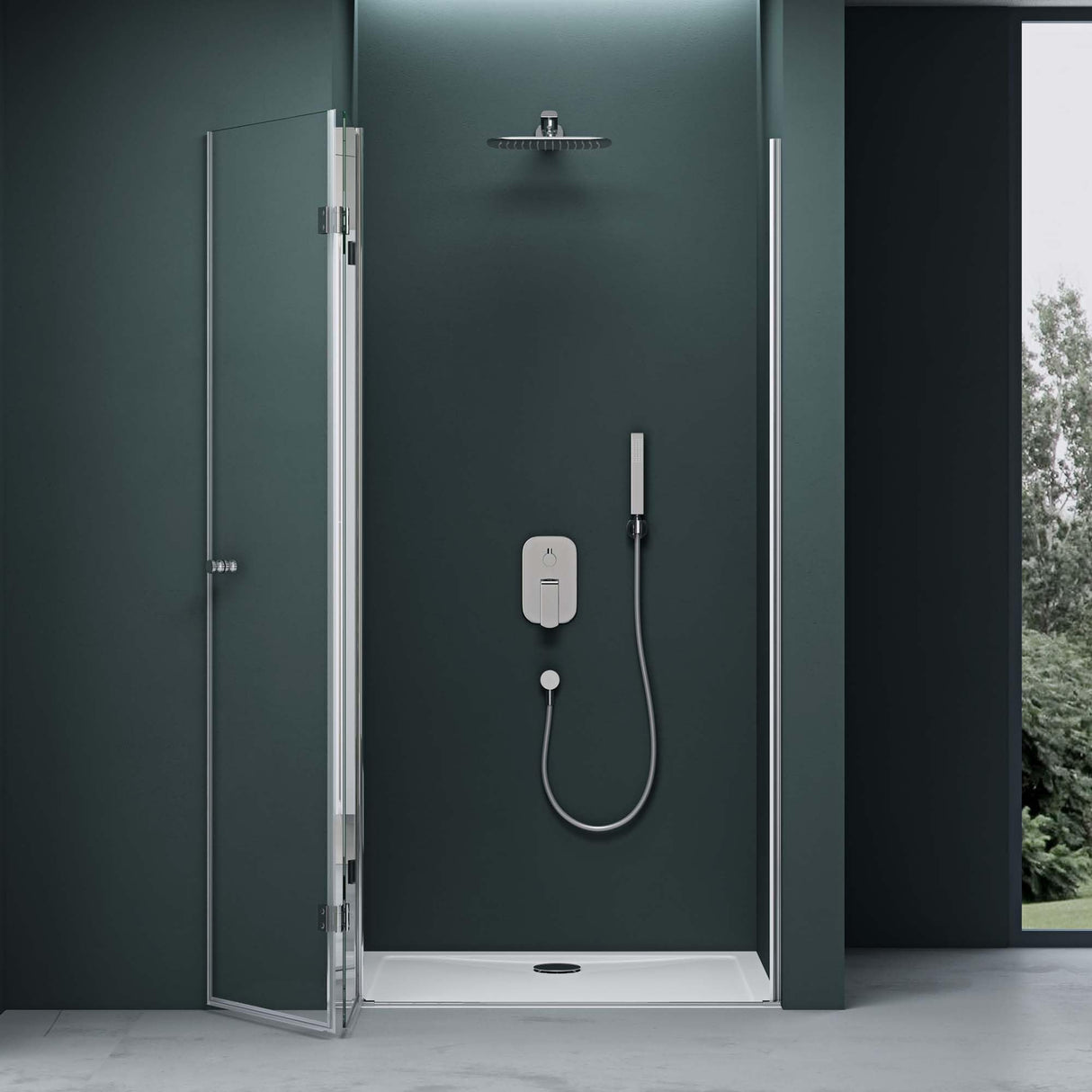 glasvilla Duschtür Nischentür dusche Duschabtrennung Duschkabine mit Drehfalttür ESG-Sicherheitsglas inkl. NANO-Beschichtung in Klarglas und Teilsatiniert Teramo26K+MS