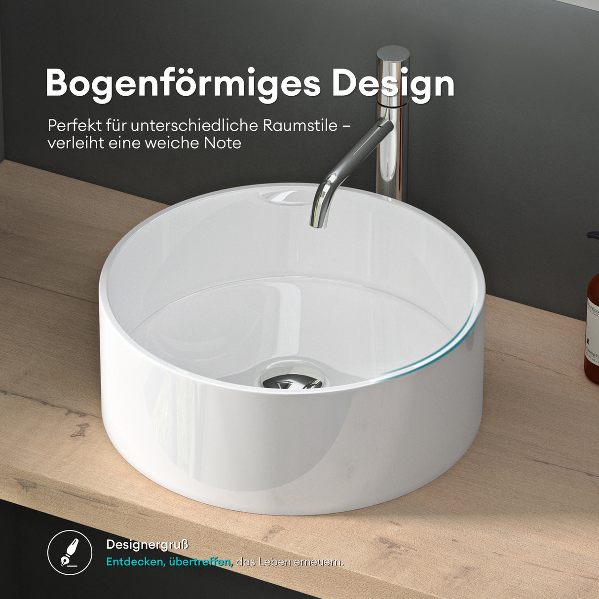 Glasvilla Lavabo Cuadrado para Encimera 40x40x15 cm, Mineralguss, Modelo Col804