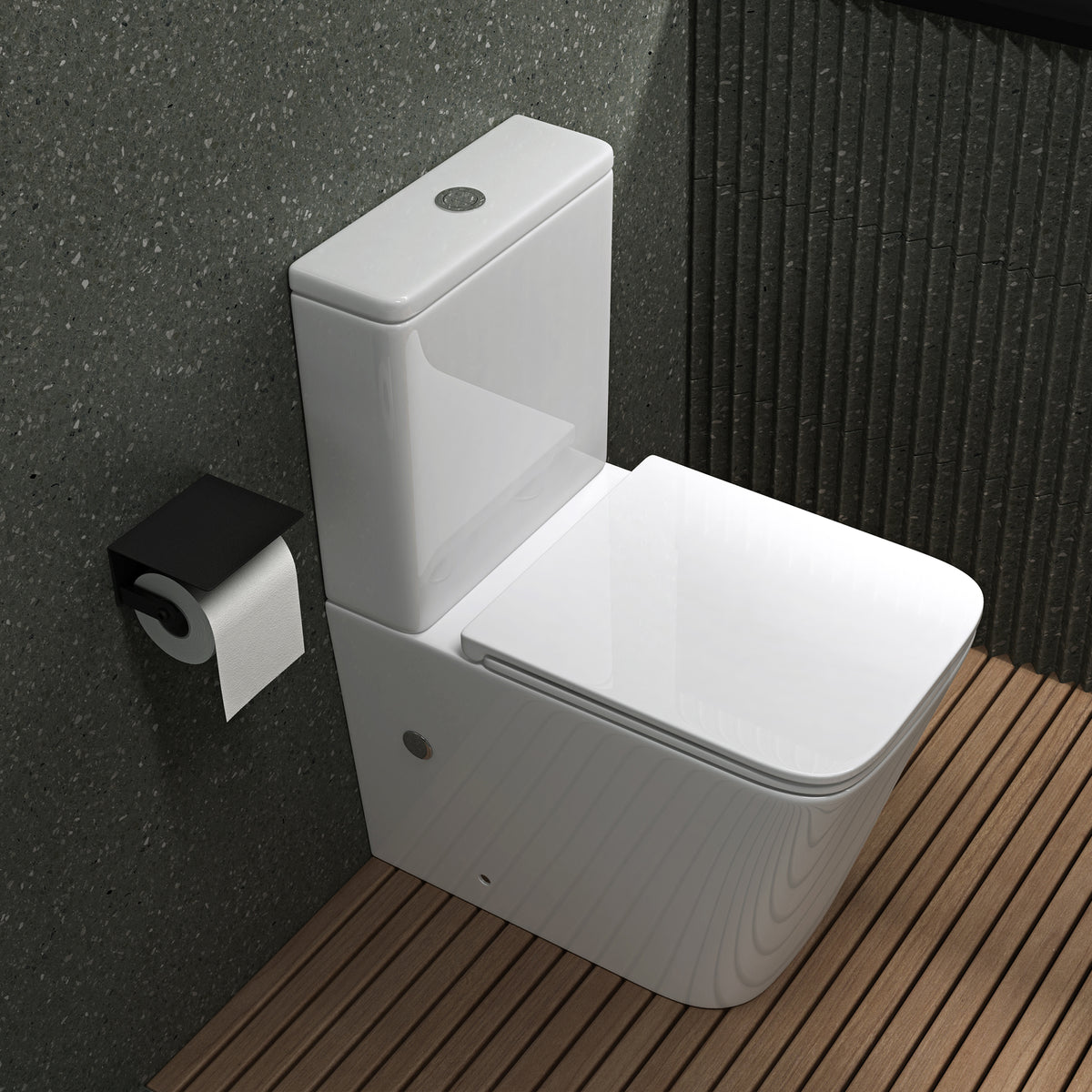 glasvilla Stand WC mit Spülkasten spülrandloses-WC bodenstehende-Toilette aus Keramik, weiß/matt schwarz  36x63x82cm, mit Absenkautomatik inkl. Spülkasten, Stand112T