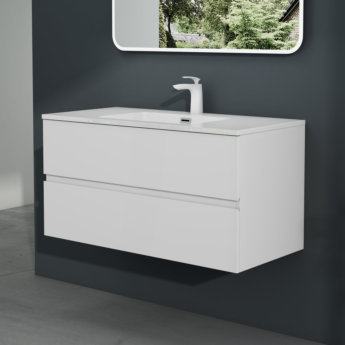 glasvilla Badmöbel-Set Waschtisch mit Unterschrank inkl. Soft-Close Waschbecken aus Mineralguss mit 2 Schubladen, Serie Aqualis