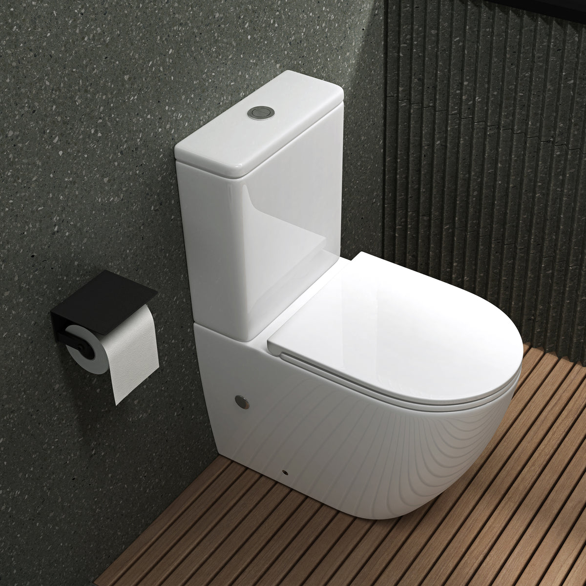 glasvilla Stand WC mit Spülkasten spülrandloses-WC bodenstehende-Toilette aus Keramik, weiß/matt schwarz  36x63x82cm, mit Absenkautomatik, inkl. Spülkasten, Stand179T