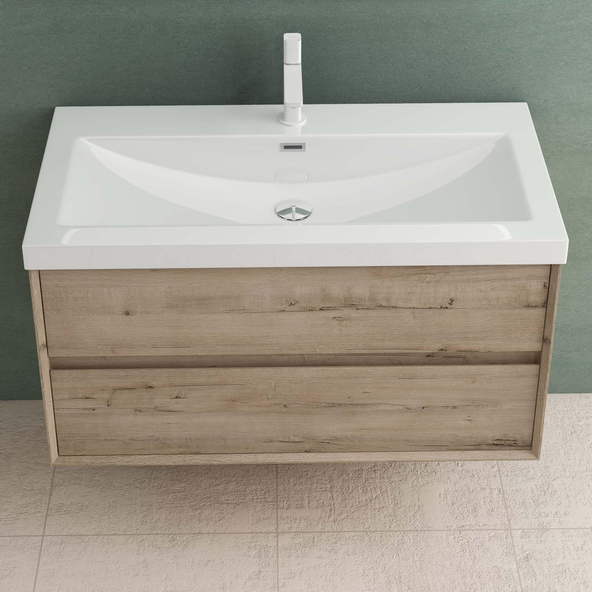 glasvilla Badmöbelset Badezimmermöbel Waschbeckenunterschrank 2 Schubladen mit Soft-Close inkl. Waschbecken in Weiß aus Mineralguss Rimo