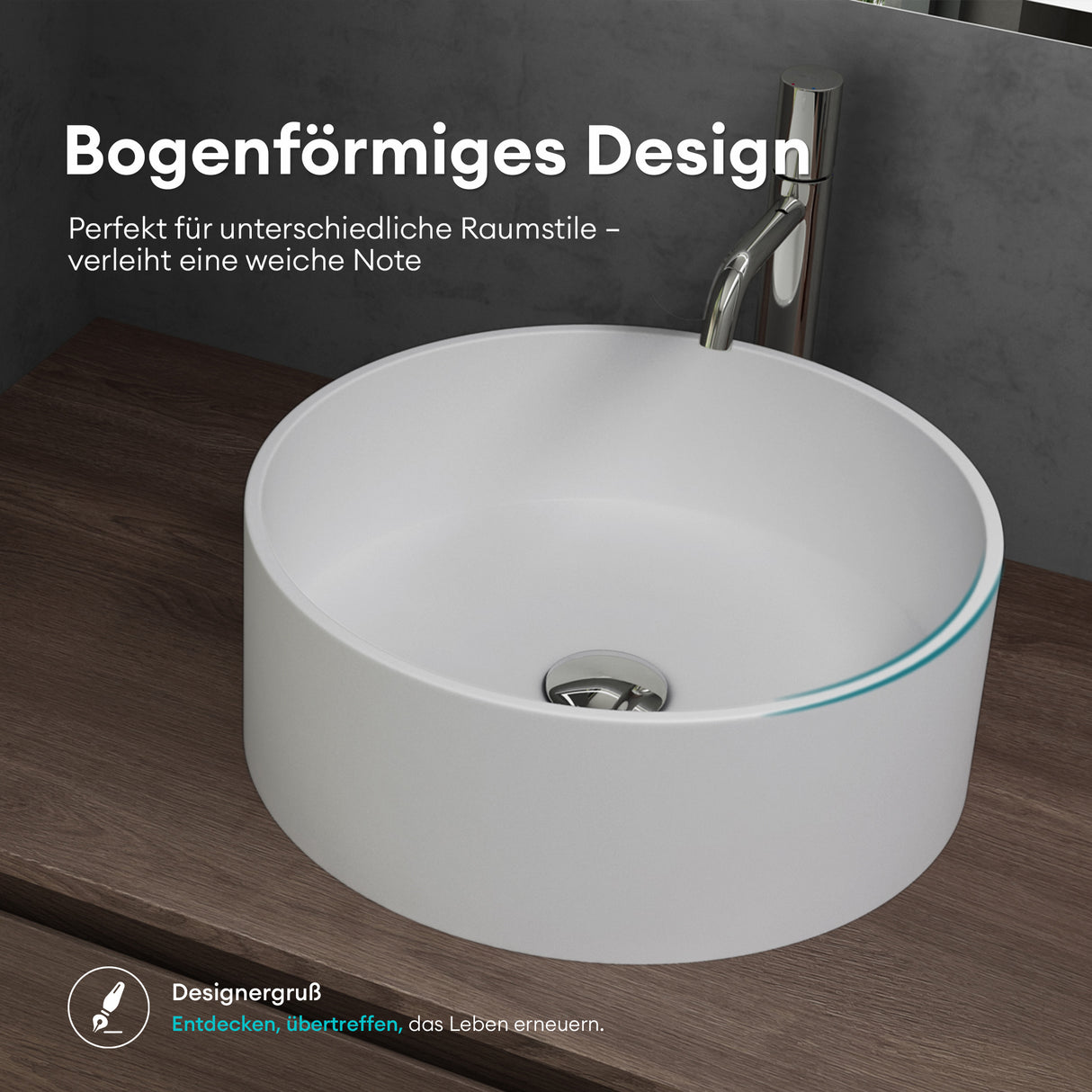 Glasvilla Lavabo Cuadrado para Encimera 40x40x15 cm, Mineralguss, Modelo Col804