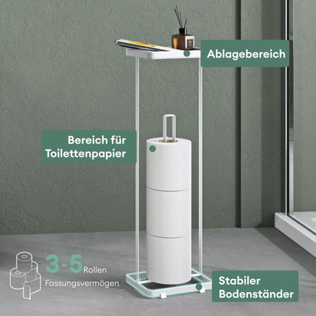 glasvilla Toilettenpapierhalter stehend mit Ablage Klorollenhalter Klopapierhalter freistehend WC Rollenhalter Toilettenständer 16x12x52cm Reglo-04