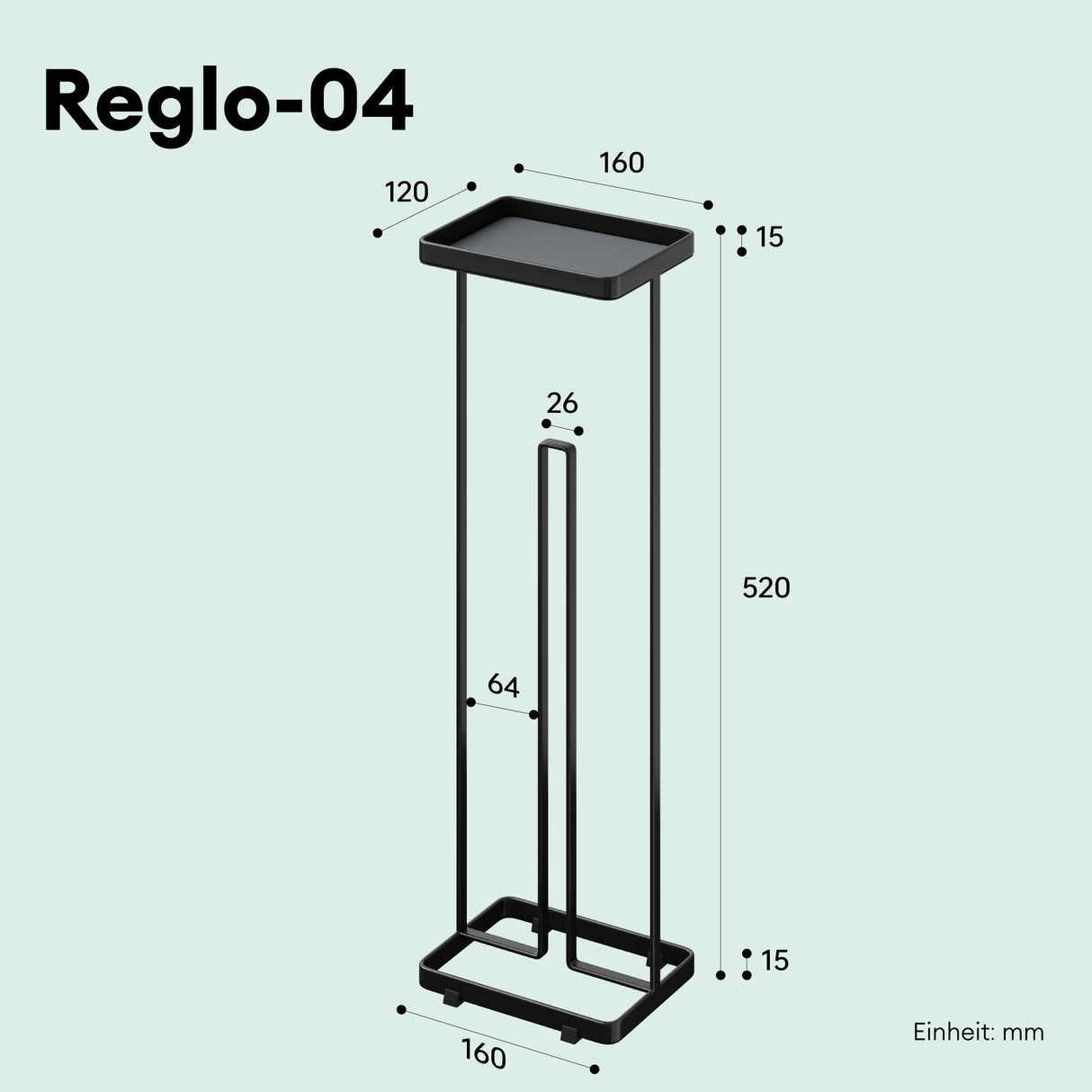 glasvilla  Porta Carta Igienica da Terra con Mensola 16x12x52cm, Porta Rotolo di Carta Igienica in Acciaio al Carbonio con Rivestimento Impermeabile e Antiruggine, Senza Installazione Reglo-04