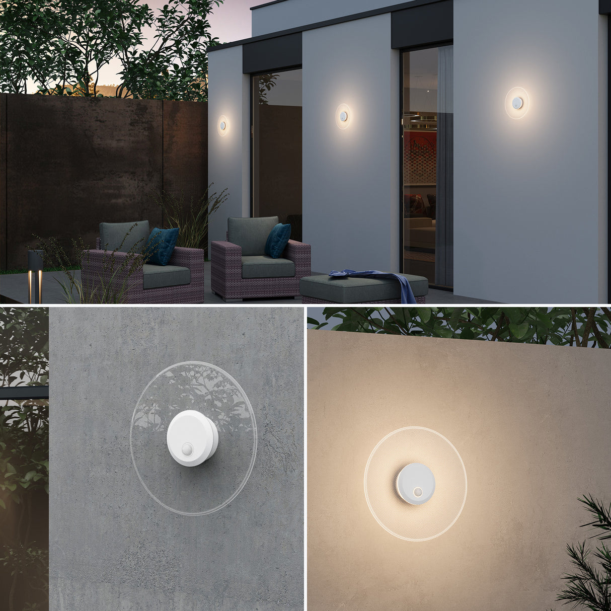 glasvilla Wandleuchte Außen 6W LED Wandlampe | Außenleuchte Wegeleuchte für Garten, 3000K mit Bewegungsmelder | Außenlampe ⌀300X65mm IP65 LunaLights