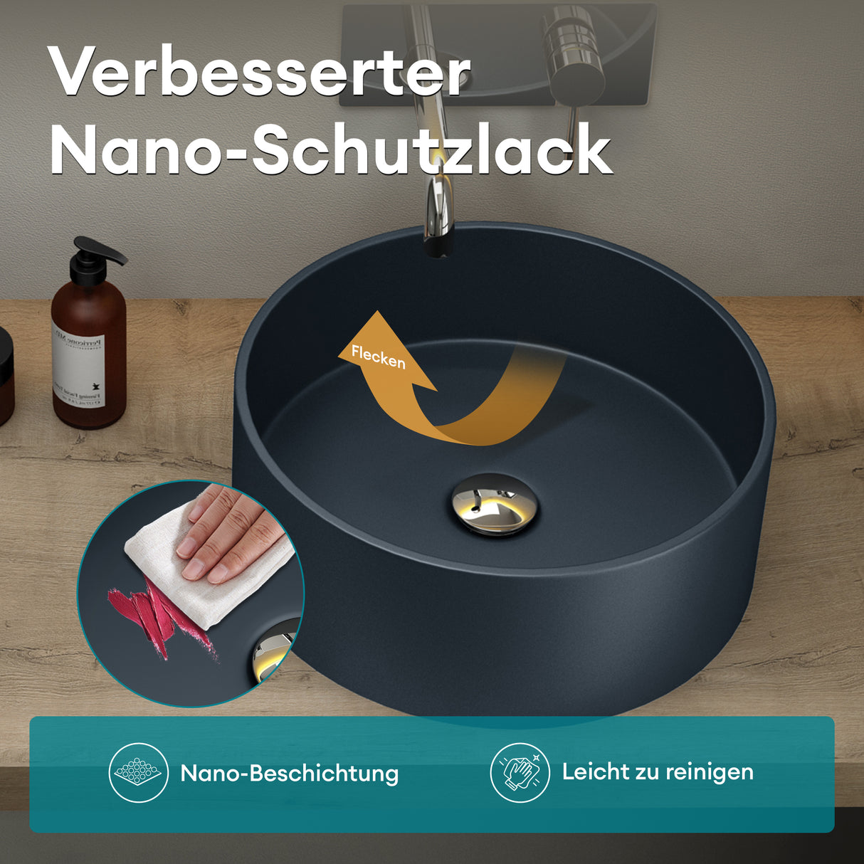 Glasvilla Lavabo Cuadrado para Encimera 40x40x15 cm, Mineralguss, Modelo Col804