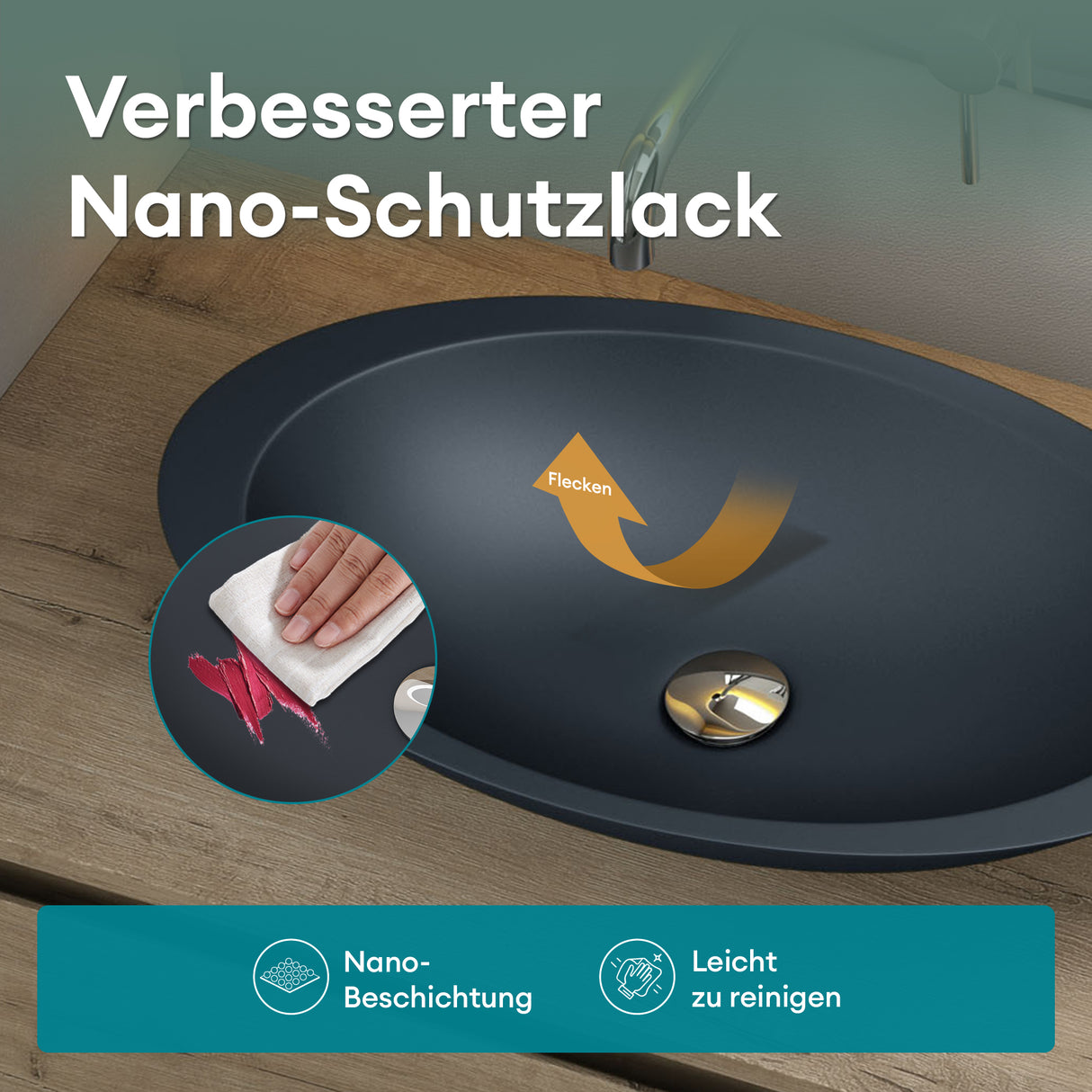 Glasvilla Lavabo sobre encimera de mineral fundido Col802, Diseño moderno, superficie suave y resistente