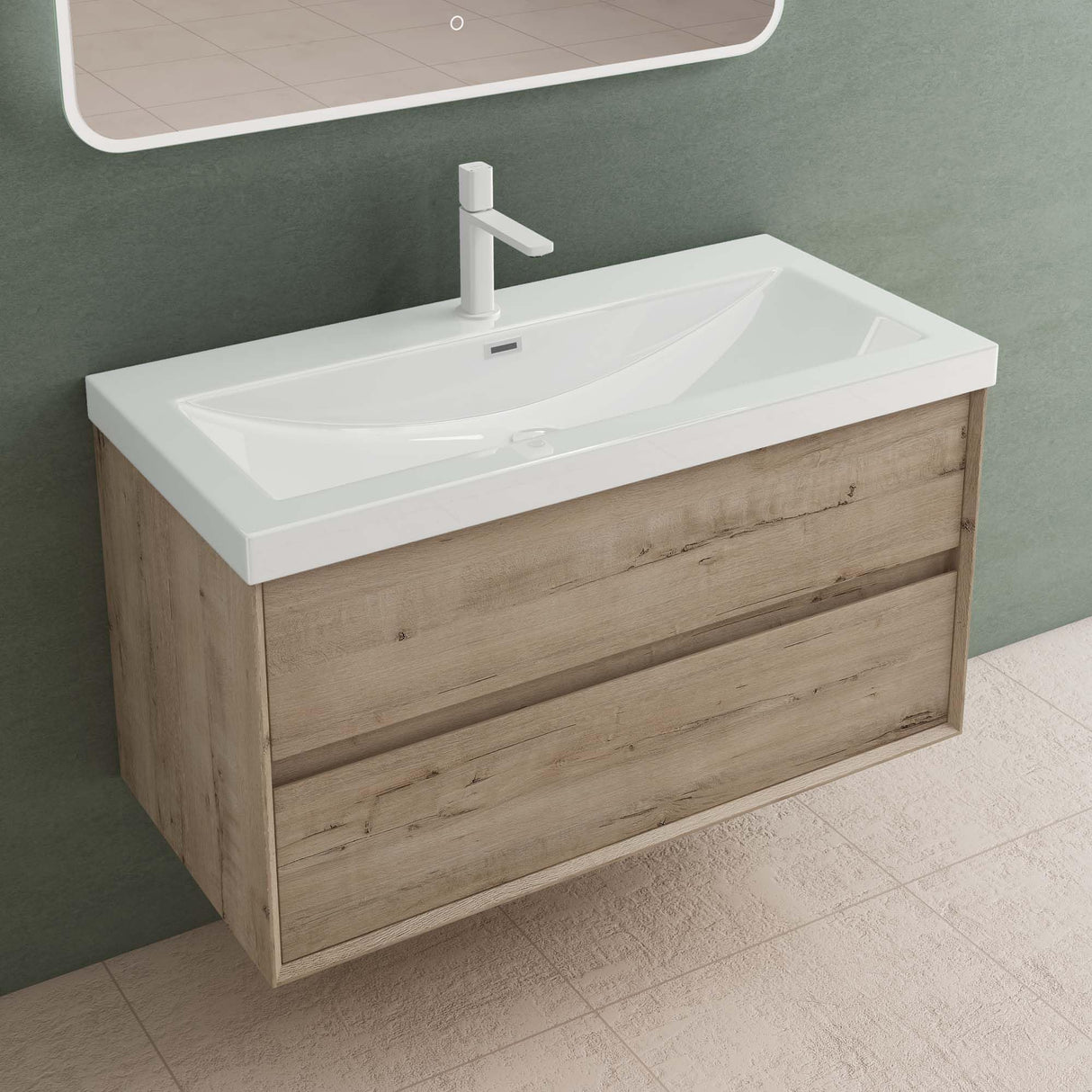 glasvilla Badmöbelset Badezimmermöbel Waschbeckenunterschrank 2 Schubladen mit Soft-Close inkl. Waschbecken in Weiß aus Mineralguss Rimo