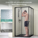 glasvilla Duschkabine con puerta corredera doble puerta de ducha entrada de esquina vidrio real efecto loto 6mm vidrio de seguridad ESG Ravenna16K negro