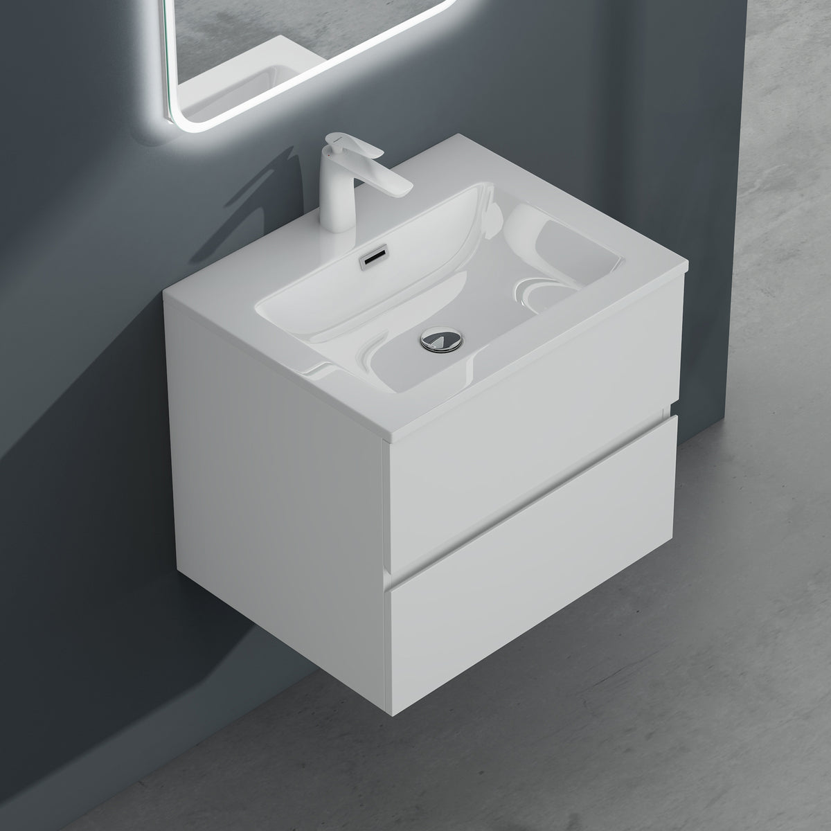 glasvilla Badmöbel-Set Waschtisch mit Unterschrank inkl. Soft-Close Waschbecken aus Mineralguss mit 2 Schubladen, Serie Aqualis