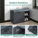 glasvilla Schuhbank mit Sitzfläche, Schuhregal mit Schiebetüren und offenen Fächern, gepolsterter Sitz, verstellbare Ablagen  80x37x50cm Zitta-01