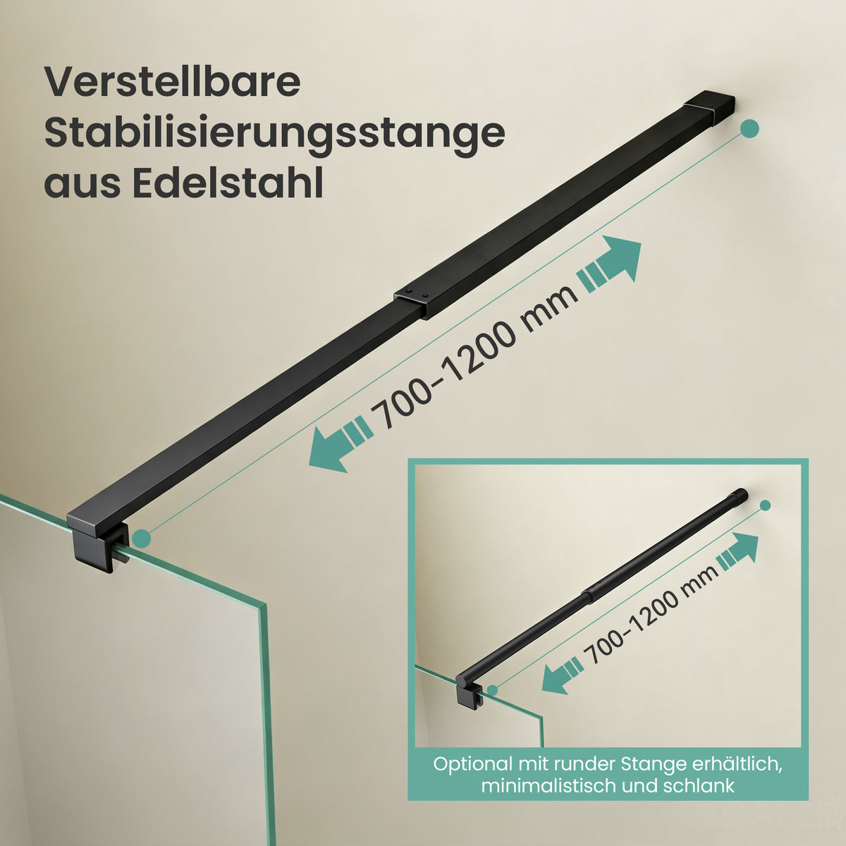 glasvilla Duschwand für Dusche Duschabtrennung Walk-In Dusche Duschtrennwand Schwarz 10mm ESG-Sicherheitsglas NANO Klarglas BRAM1/BRAM3 Bremen02K