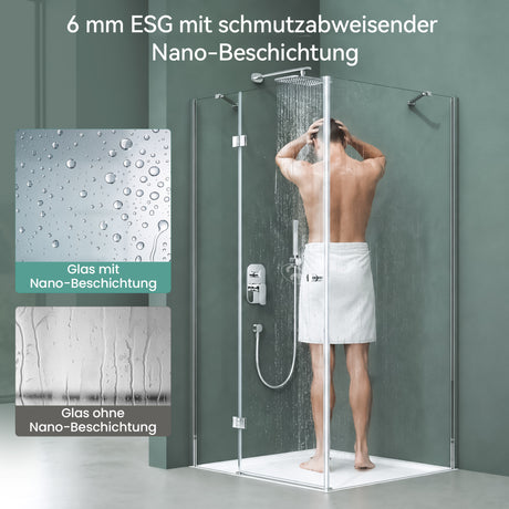 glasvilla Duschkabine 6mm Sicherheitsglas mit Easy-Clean durch NANO-Beschichtung Duschwand Duschabtrennung Ravenna05K-Plus