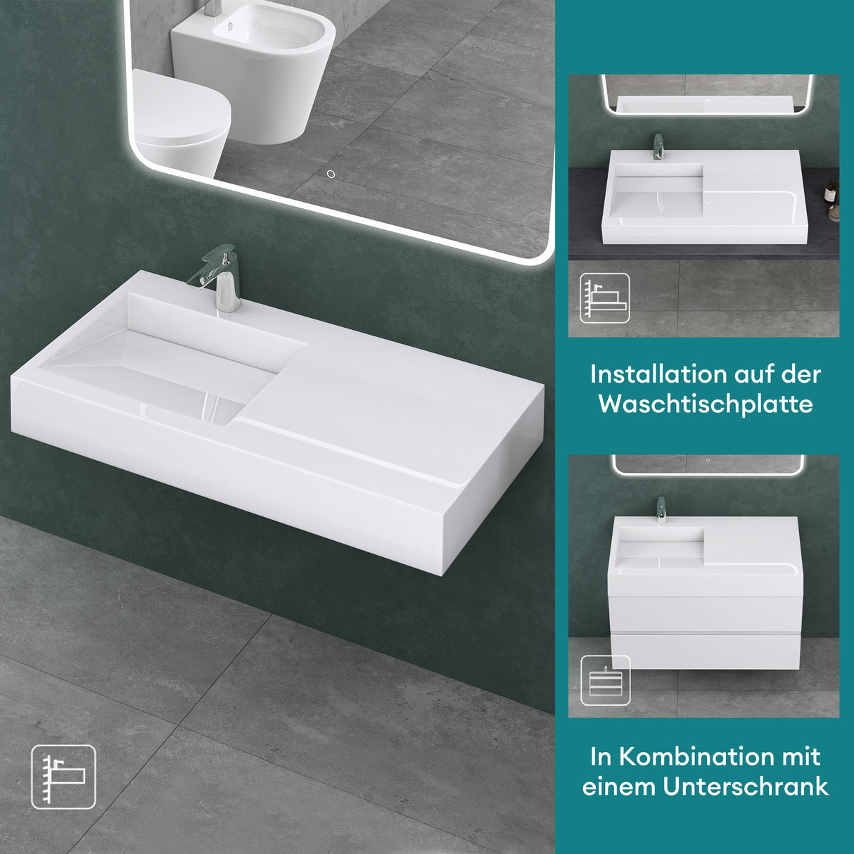 glasvilla lavabo lavabo suspendido lavabo sobre encimera mineral rectangular Col11