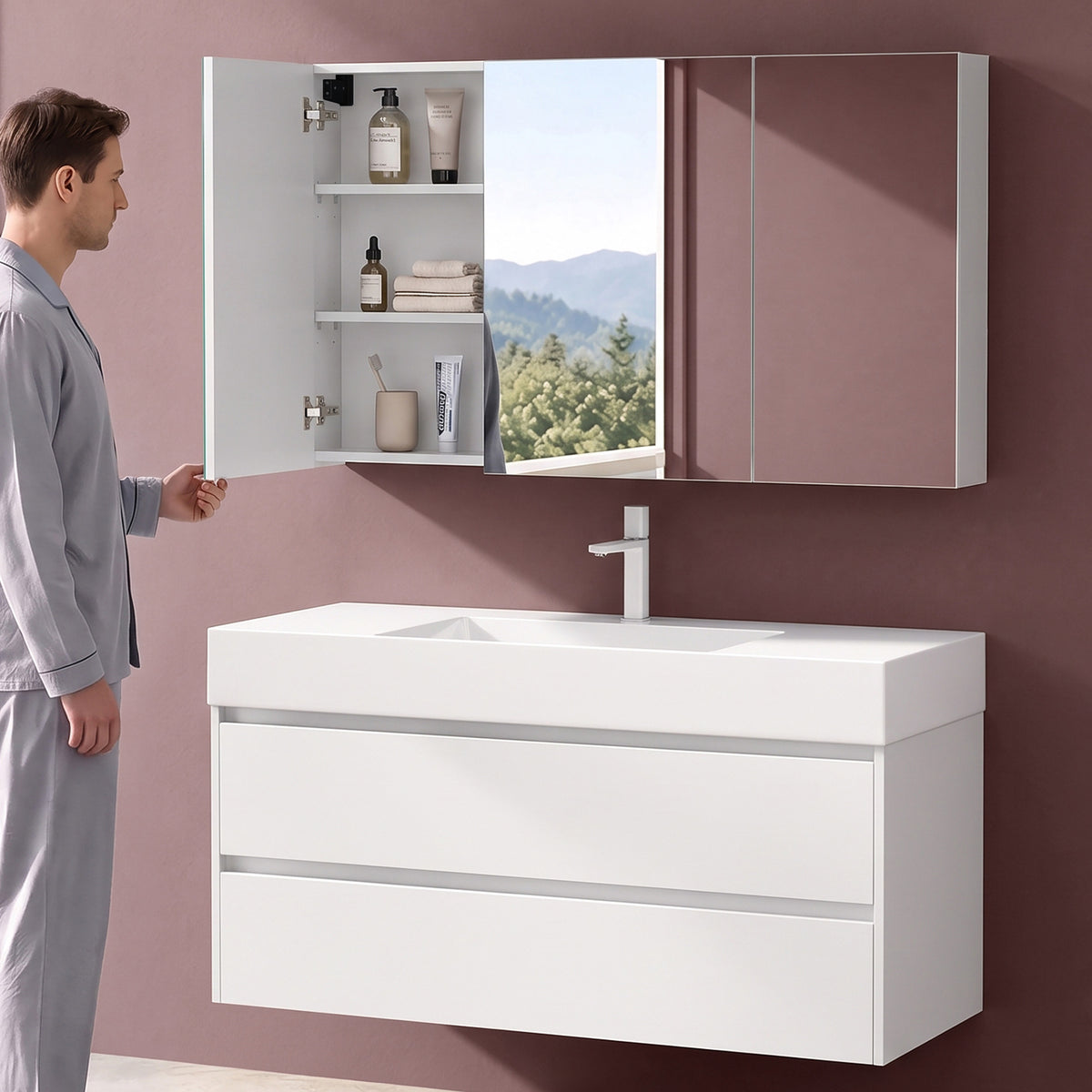 glasvilla Armoire de Toilette avec Portes Miroir | Armoire de Salle de Bain Murale | Miroir de Salle de Bain Armoire Miroir Spiegelschrank-02