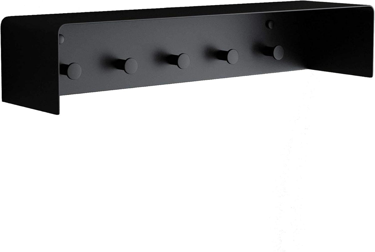 glasvilla Handtuchhaken mit Ablage Schwarz matt 50x10x10 cm aus Edelstahl Wandregal mit Hakenleiste, Handtuchhalter Wandmontage inkl. 5 Haken, MMF257