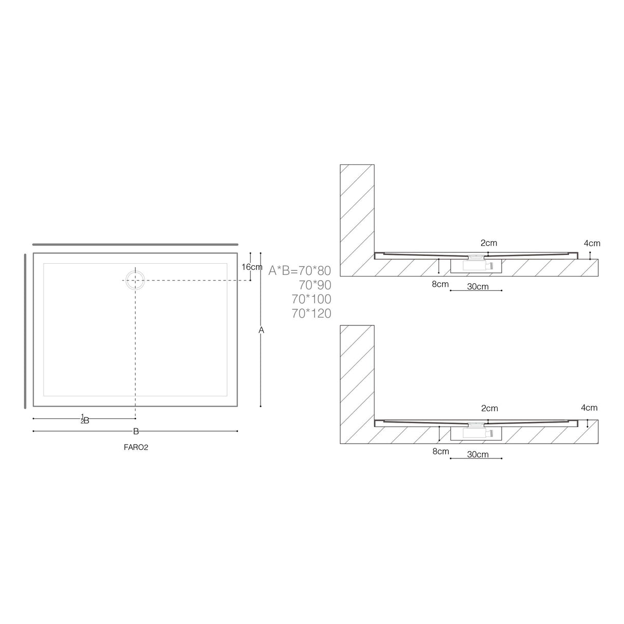 glasvilla Receveur de Douche Bac à Douche en Acrylique de Haute Qualité Rectangulaire 70-140 cm Faro