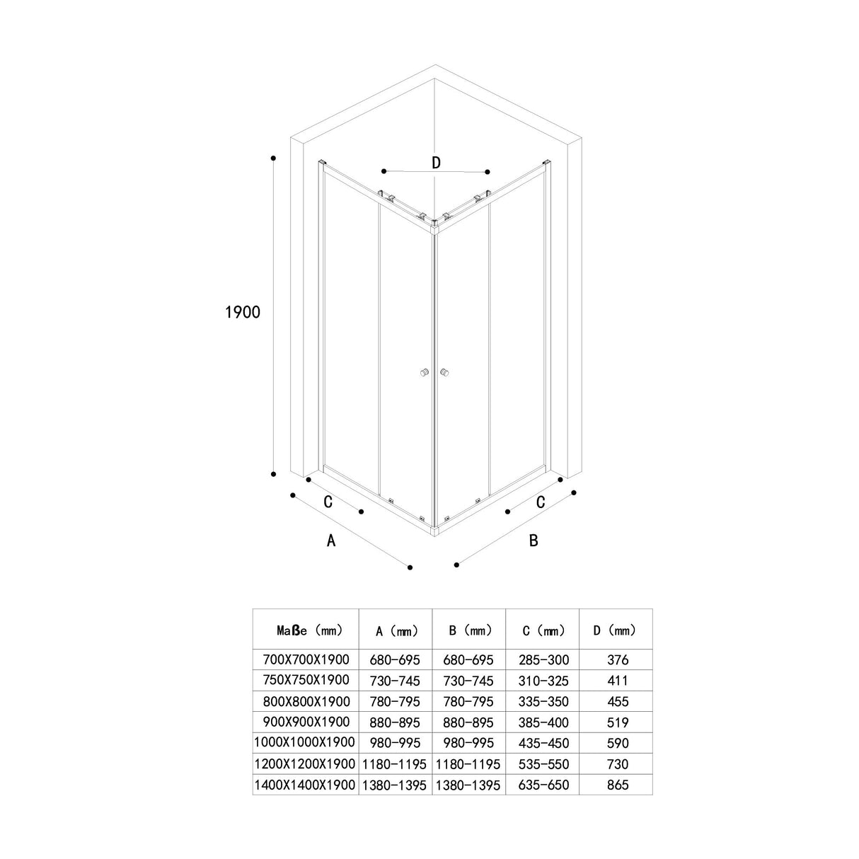 glasvilla Duschkabine mit Doppel-Schiebetür Duschtür Eckeinstieg Echtglas Lotuseffekt 6mm ESG-Sicherheitsglas Ravenna16K