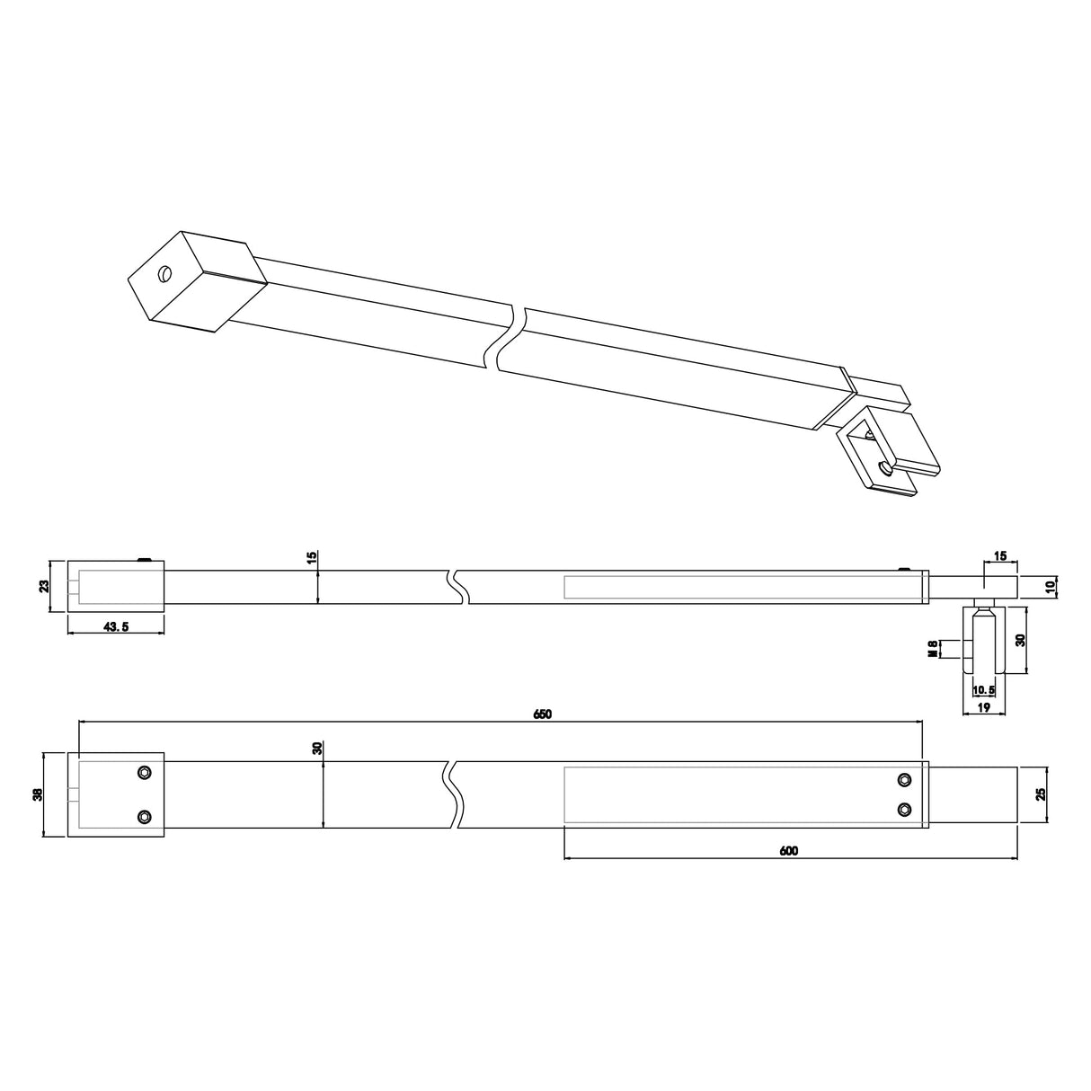 glasvilla Haltestange Duschwand Duschabtrennung Duschglaswand | Stabilisator für Walk in Dusche | um 180°schwenkbar für 6-10 mm Glasstärke