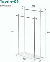 glasvilla Handtuchständer freistehend mit 2 Stangen, Handtuchhalter stehend Handtuchhalter ohne Bohren 55 × 20 × 82,5 , Edelstahl, Mineralstein-Sockel mit Ablage, Tavrin-09