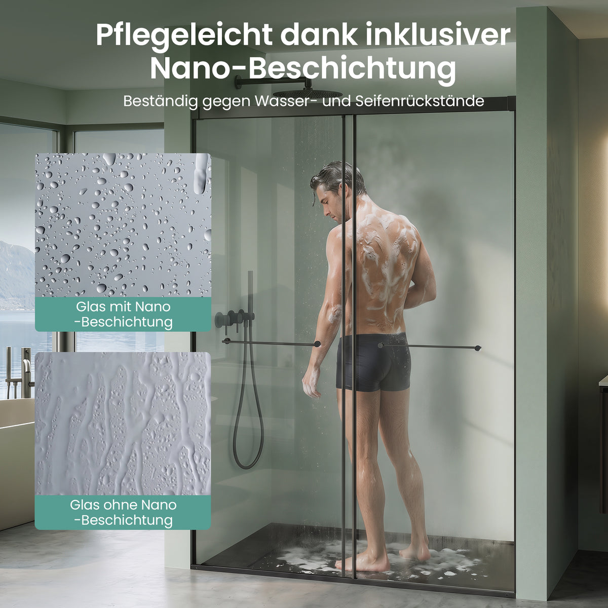 glasvilla Duschtür Nischentür dusche mit Doppelschiebetür Duschakbine Duschabtrennung, 8mm Sicherheitsglas mit Nanobeschichtung, Soft-Close-System Teramo67K
