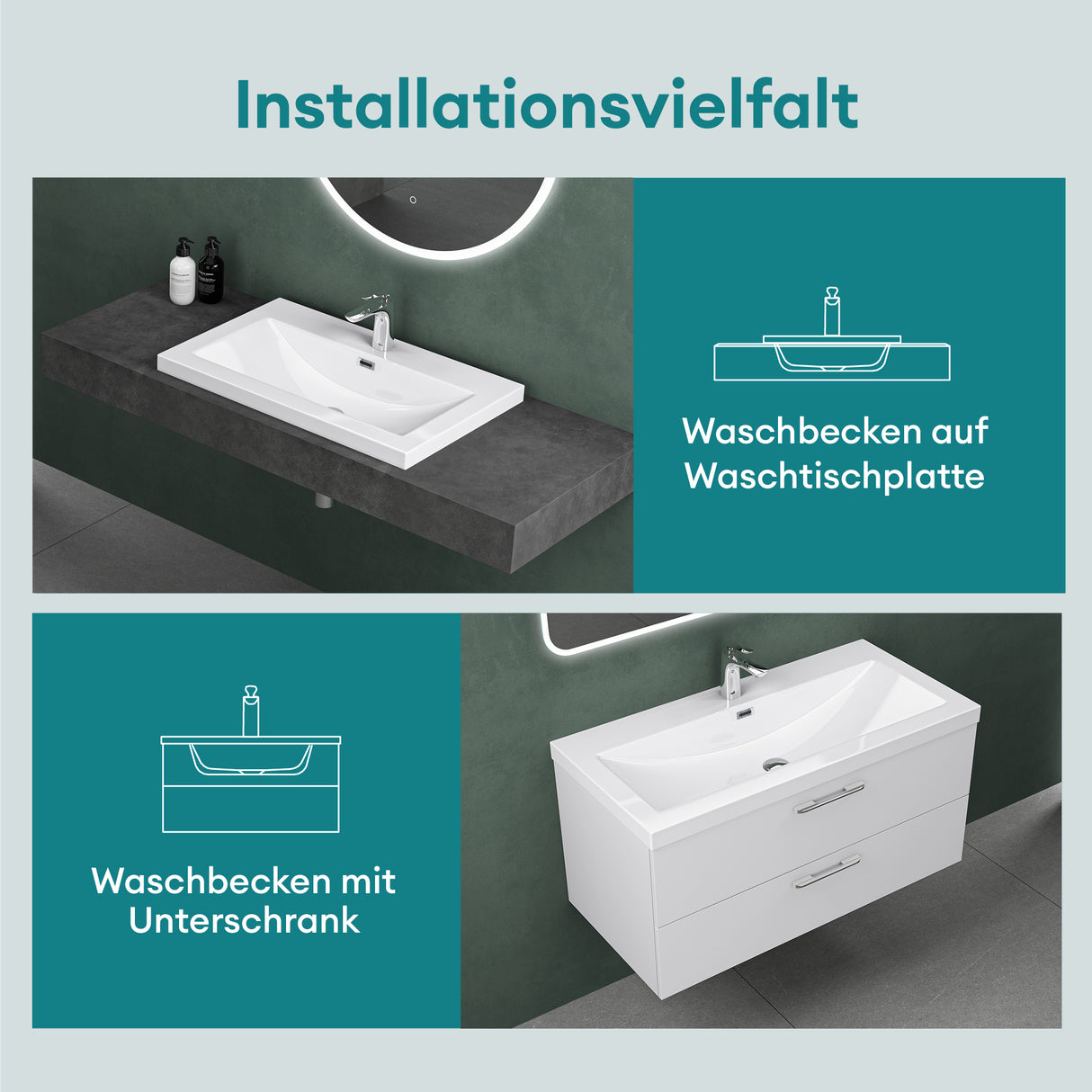 Lavabo Glasvilla Col01 Mineral Cast Rectangular con Desbordamiento y Orificio para Grifo