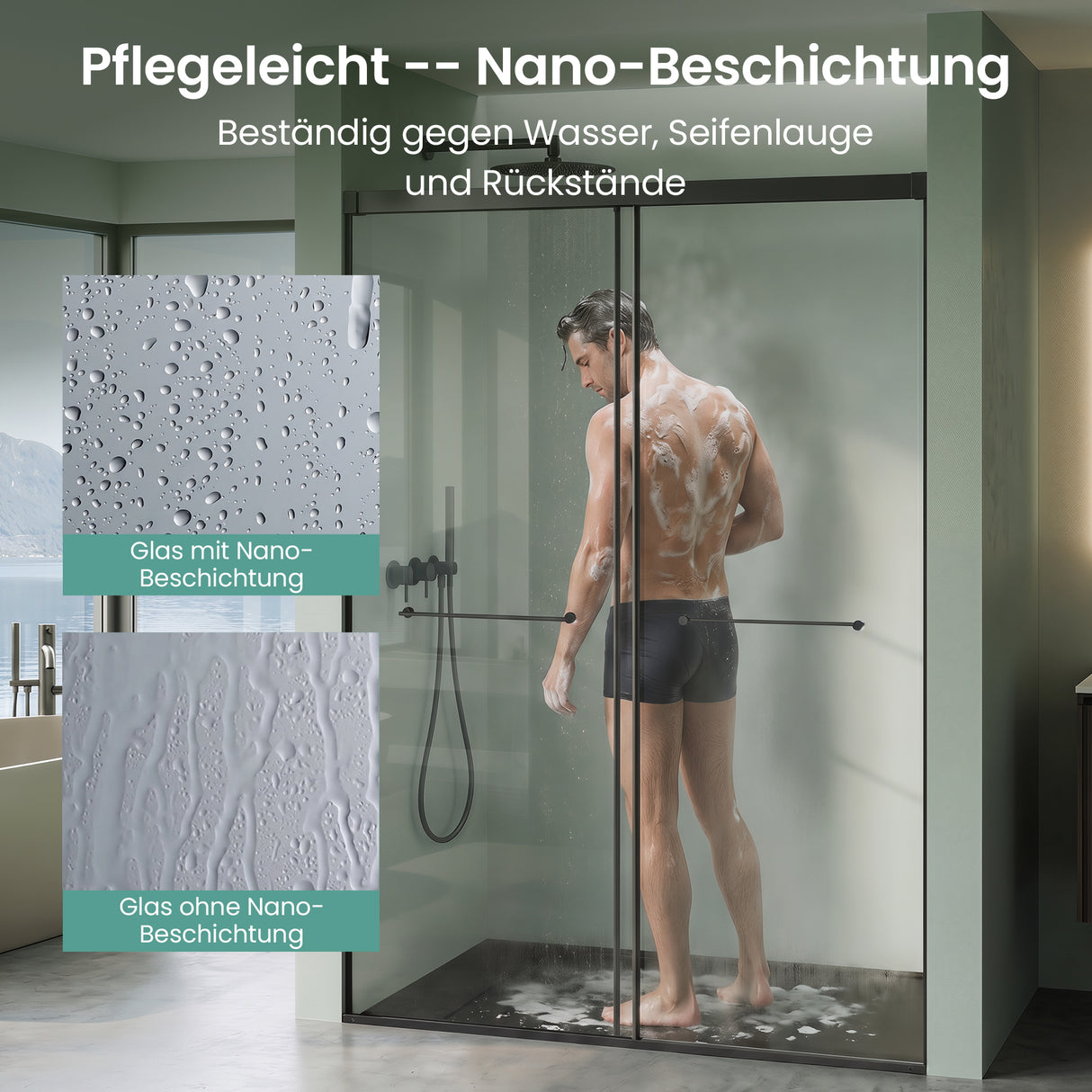 glasvilla Duschtür Nischentür dusche mit Doppelschiebetür Duschakbine Duschabtrennung, 8mm Sicherheitsglas mit Nanobeschichtung, Soft-Close-System Teramo67K