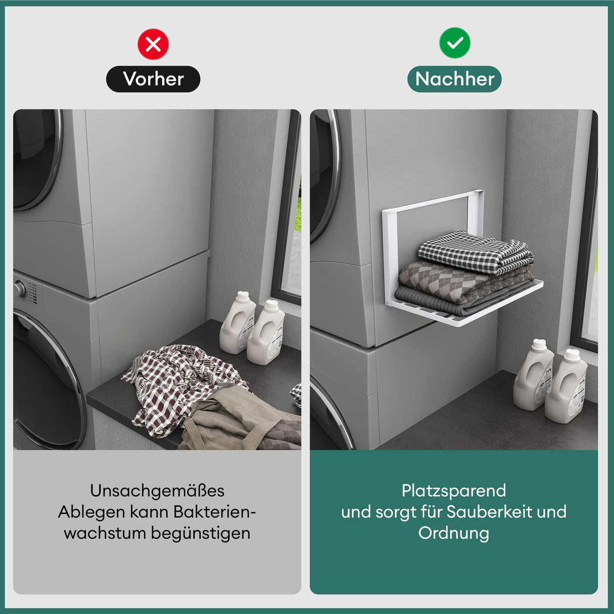 glasvolla Handtuchhalter Badetuchhalter Magnetische Regale für Waschmaschine Klappregal Wandregal ohne Bohren 41x25cm Multifunktionaler Regal für Kühlschrankseit, Bad, Küche Folda-01