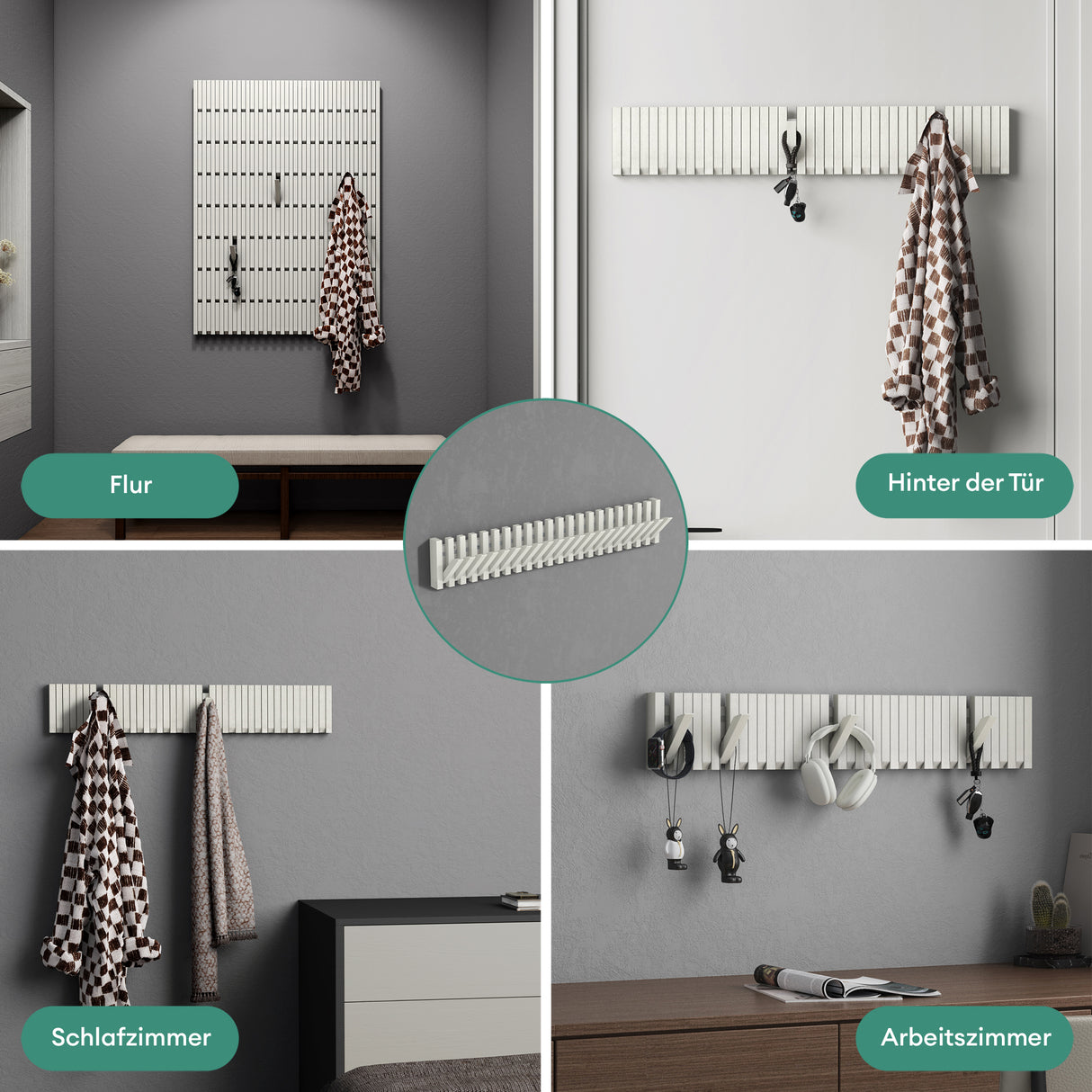 Glasvilla Design – Perchero de pared de madera con 7 ganchos magnéticos abatibles Twigro-01