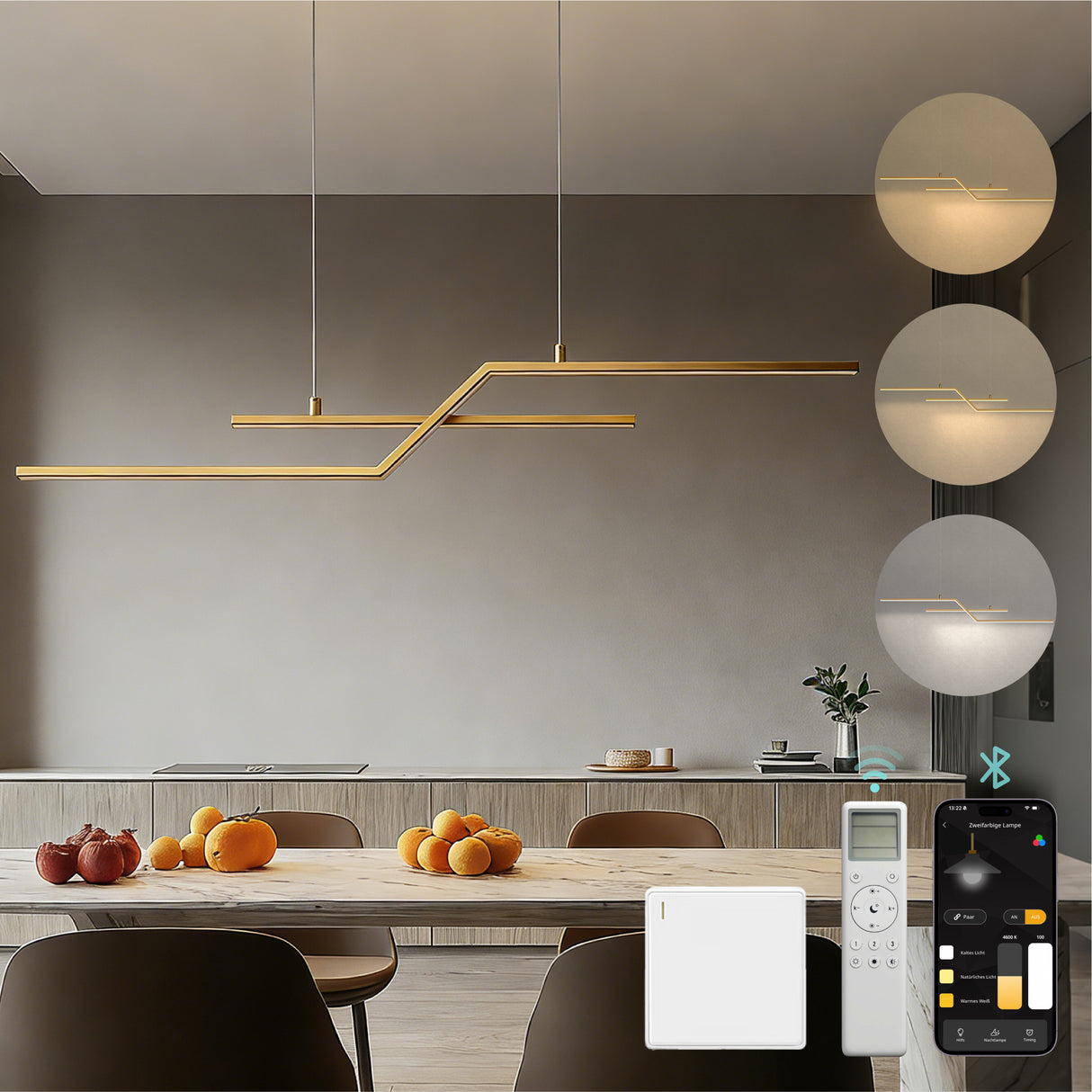 glasvilla Pendelleuchte 105cm LED Hängelampe Linear design 3000K/4000K/6000K Verstellbares Kabel 18W Hängeleuchte Alivetta7085 Luvina10