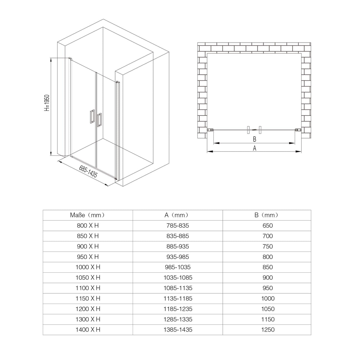 glasvilla Porte de Douche Porte de Niche Cabine de Douche Porte Pivotante 180° Porte Double Revêtement NANO ESG 6mm Verre Transparent ou Opaque Mécanisme Autolevant Teramo24K+MS+VS