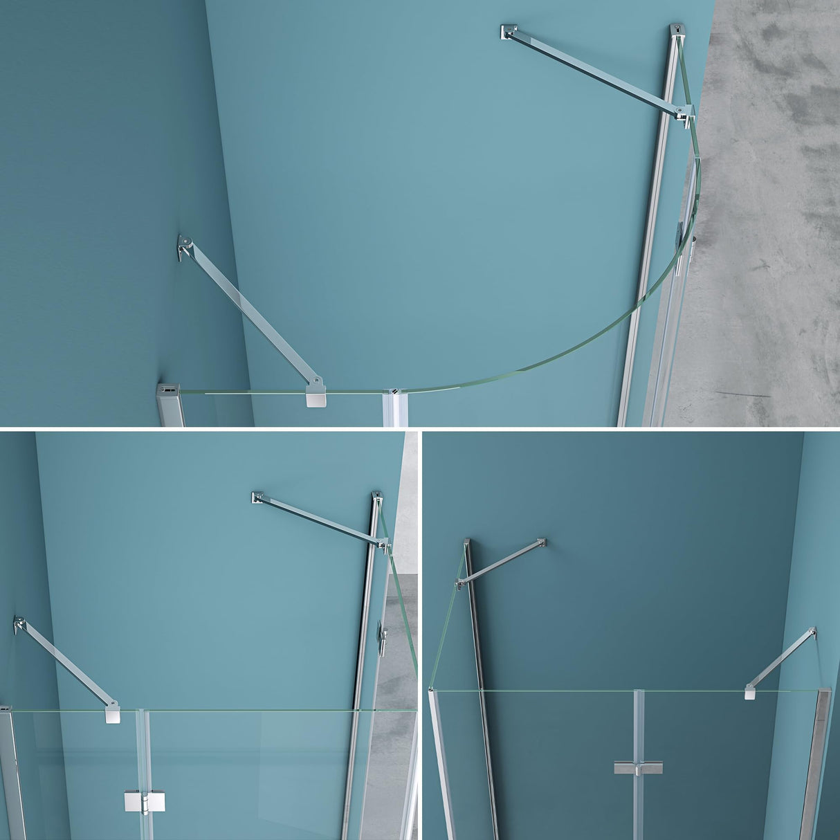 glasvilla Haltestange Duschwand Duschabtrennung Duschglaswand | Stabilisator für Walk in Dusche | um 180°schwenkbar für 6-10 mm Glasstärke