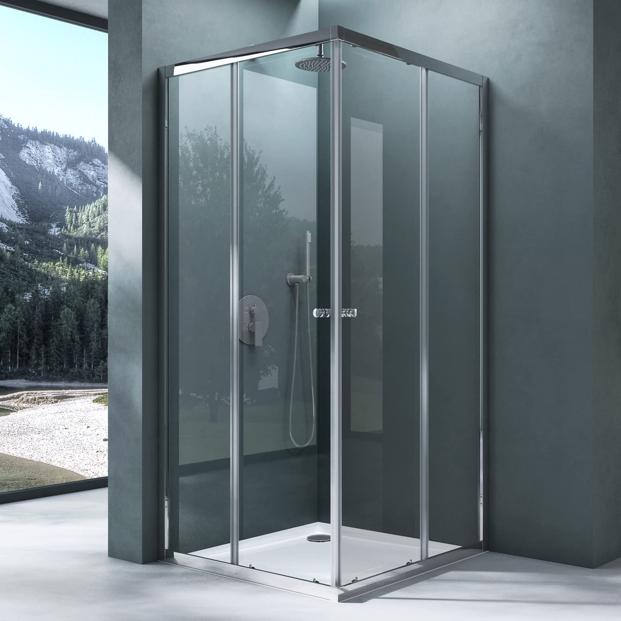glasvilla Duschkabine mit Doppel-Schiebetür Duschtür Eckeinstieg Echtglas Lotuseffekt 6mm ESG-Sicherheitsglas Ravenna16K