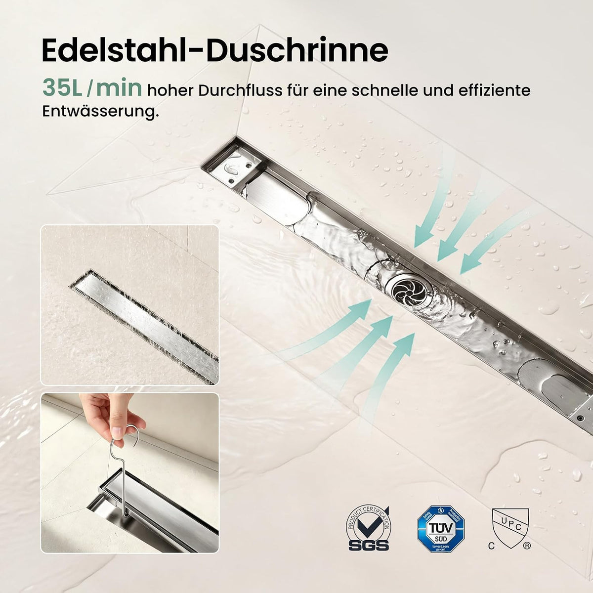 glasvilla  Duschwanne inkl. Duschrinne und Ablaufgarnitur Duschtasse bodeneben Gefälleplatte, Duschboard befliesbar Duschelemente, XPS-Duschboard02