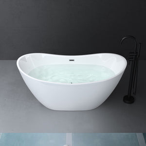 glasvilla freistehende Acryl-Badewanne Oval Standbadewanne Weiß inkl. Push-Open Ablaufgarnitur V502OA