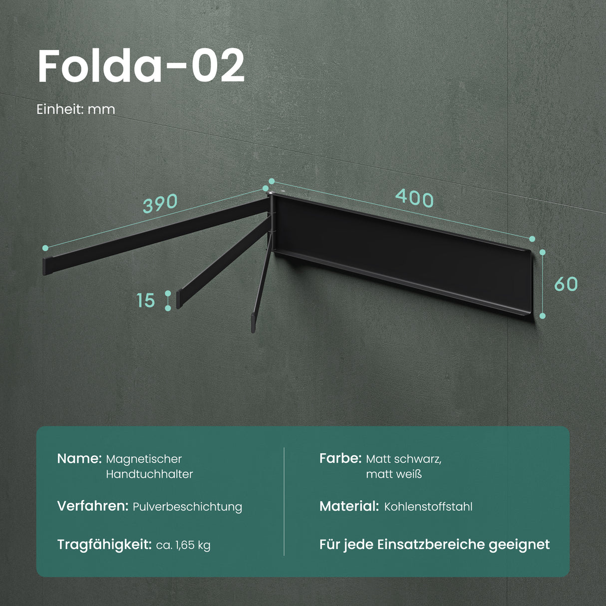 glasvolla Handtuchhalter ohne Bohren, 180° schwenkbar mit 3 Armen, Handtuchstange selbstklebend oder magnetisch, Badetuchhalter für Bad und Küche Folda-02