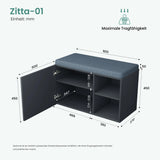 glasvilla Schuhbank mit Sitzfläche, Schuhregal mit Schiebetüren und offenen Fächern, gepolsterter Sitz, verstellbare Ablagen  80x37x50cm Zitta-01