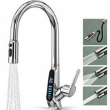 glasvilla Rubinetto da Cucina Estraibile con 3 Modalità e di Getto e Display digitale a LED Rubinetto per Lavello con Tubi e Accesorri Ruotabile a 360° MS-8085